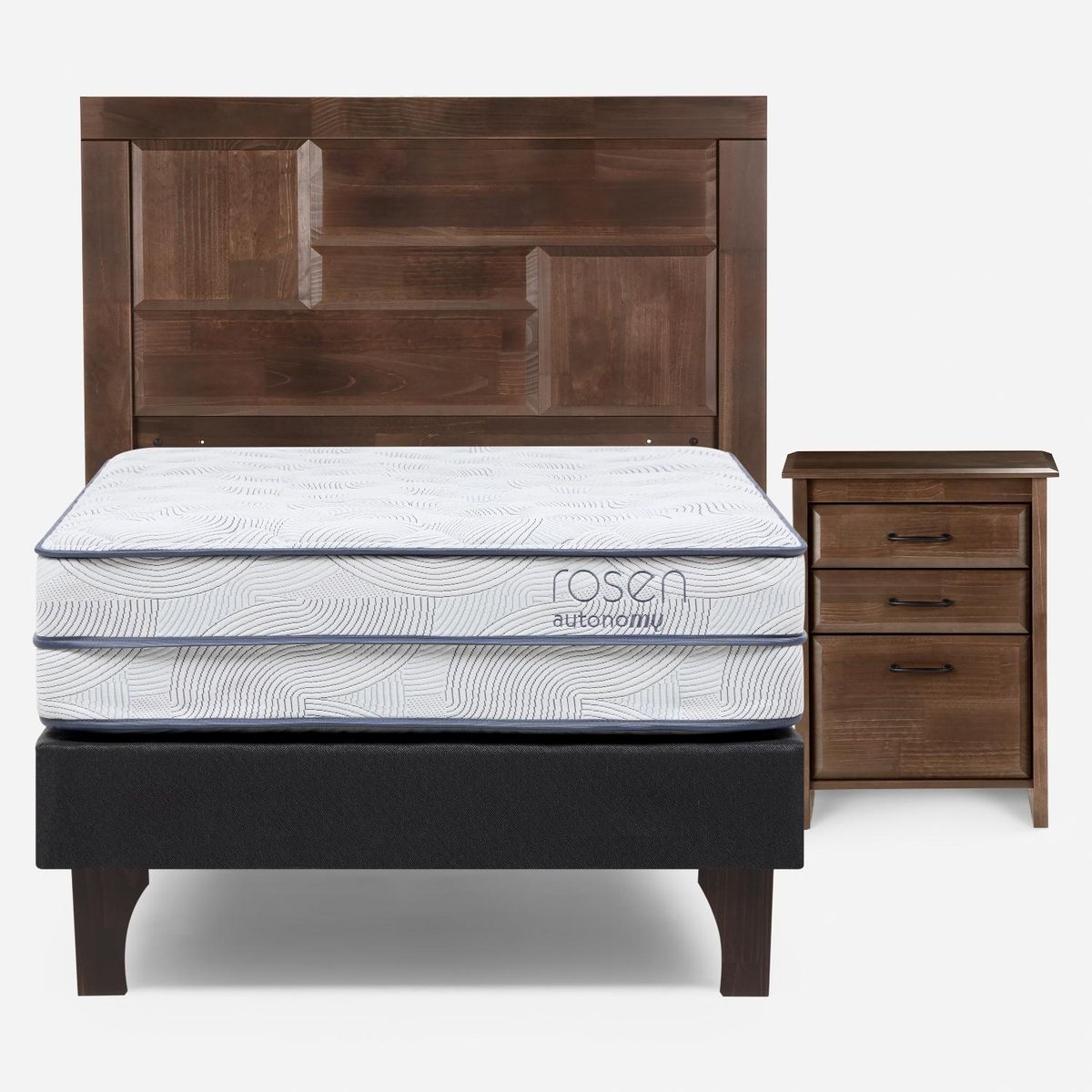 ROSEN - Cama Europea Autonomy Sky 1.5 Plazas x 2.00mt  + Respaldo + 1 Velador Rosen