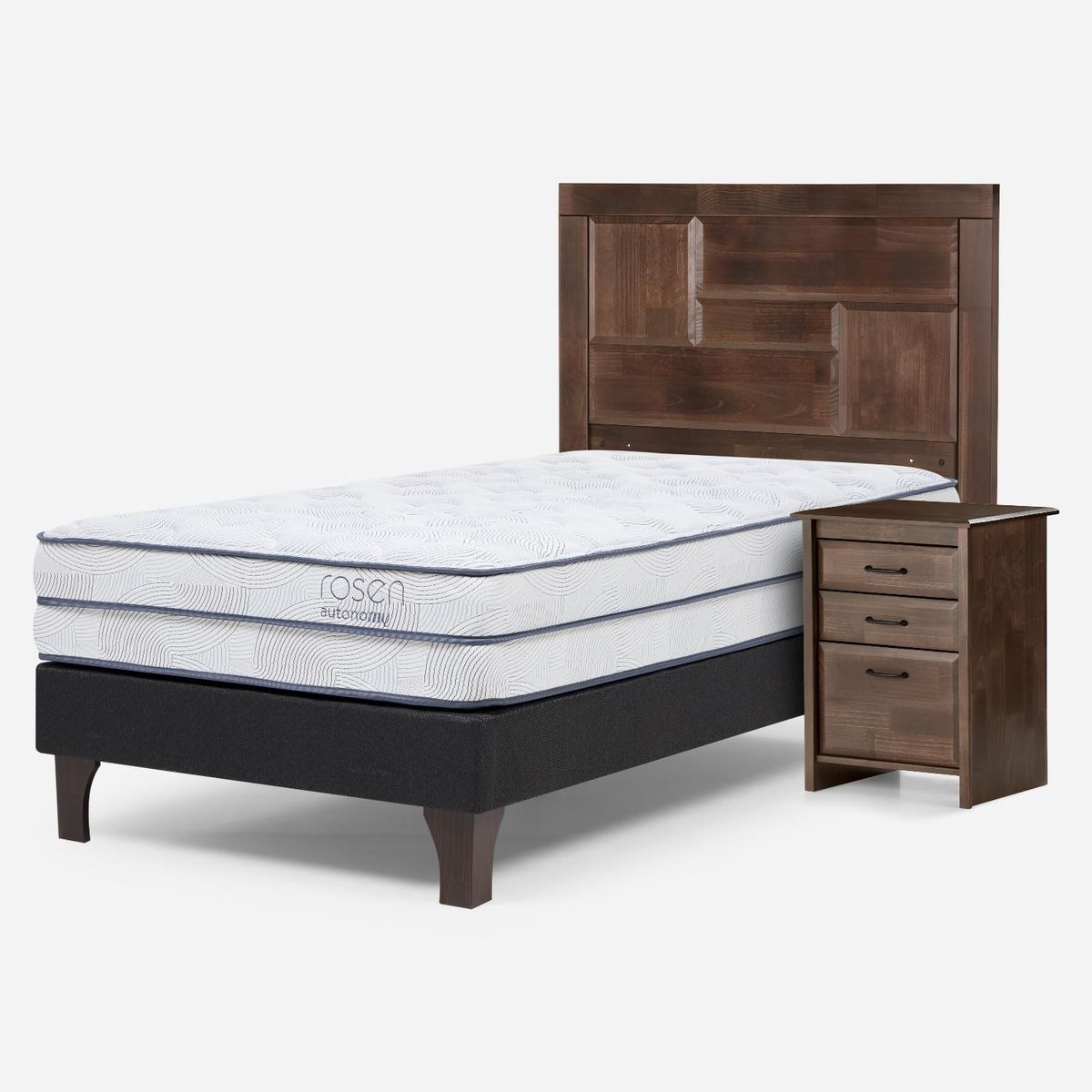 ROSEN - Cama Europea Autonomy Sky 1.5 Plazas x 2.00mt  + Respaldo + 1 Velador Rosen