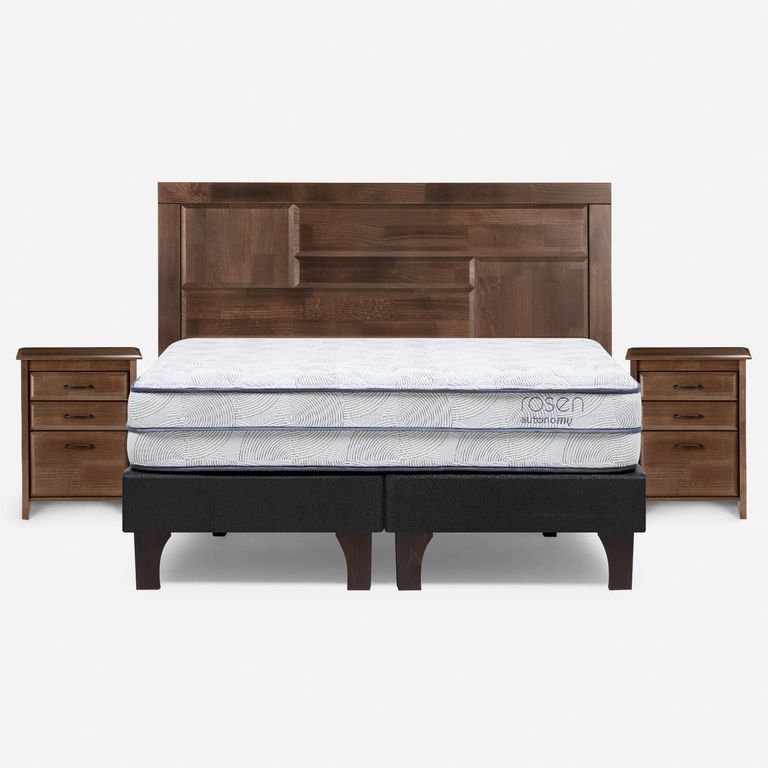 Cama Europea Autonomy Sky 2 Plazas x 2.00mt Base Dividida + Respaldo + 2 Veladores