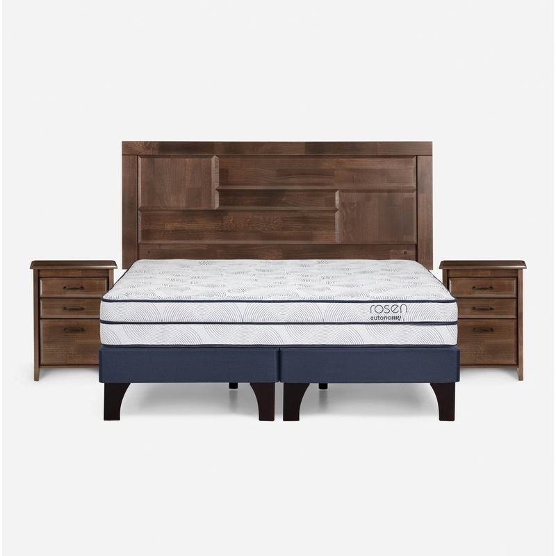 ROSEN - Cama Europea Autonomy 2 Plazas + Respaldo + 2 Velador Rosen