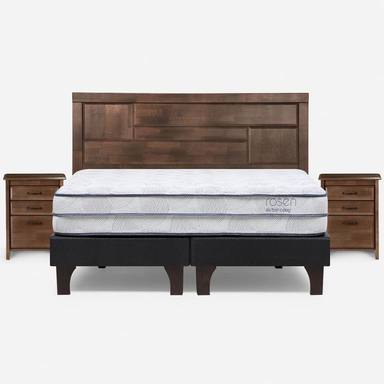Cama Europea Autonomy Sky King x 2.00mt Base Dividida + Respaldo + 2 Veladores
