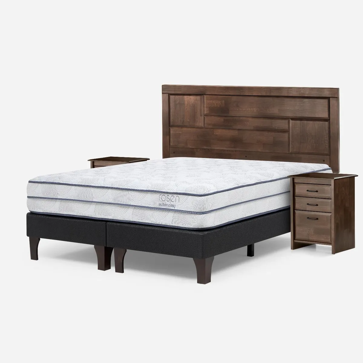 ROSEN - Cama Europea Autonomy Sky King x 2.00mt Base Dividida + Respaldo + 2 Veladores Rosen