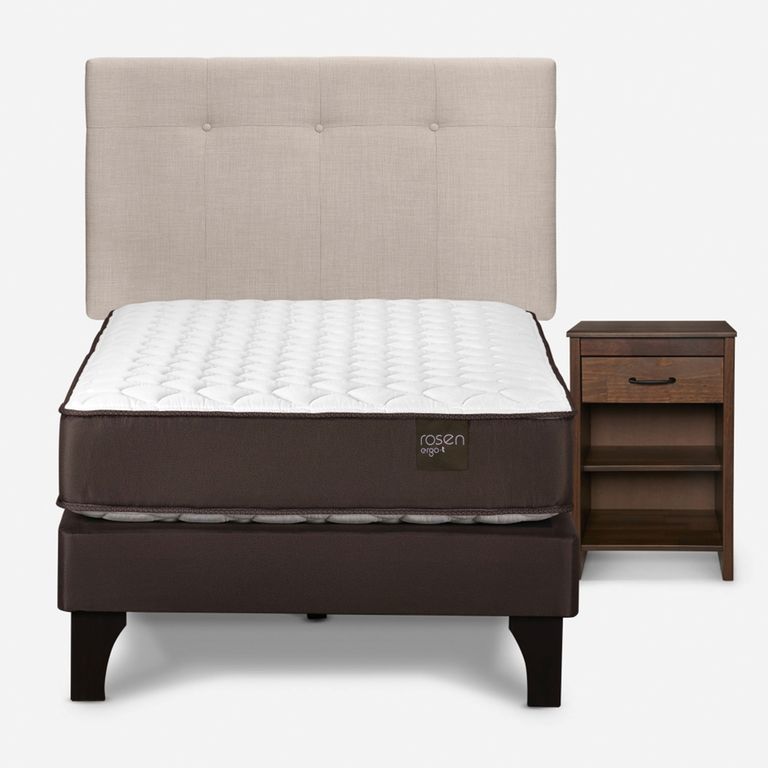 Cama Europea New Ergo T 1 Plaza x 2.00 mt + Respaldo + 1 Velador