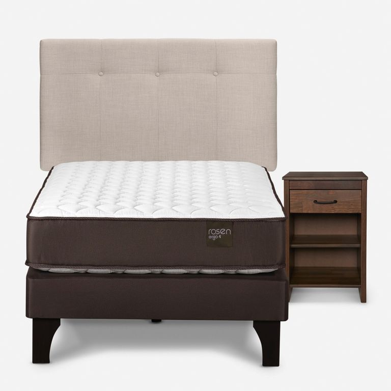 Cama Europea New Ergo T 1.5 Plazas x 2.00 mt + Respaldo + 1 Velador