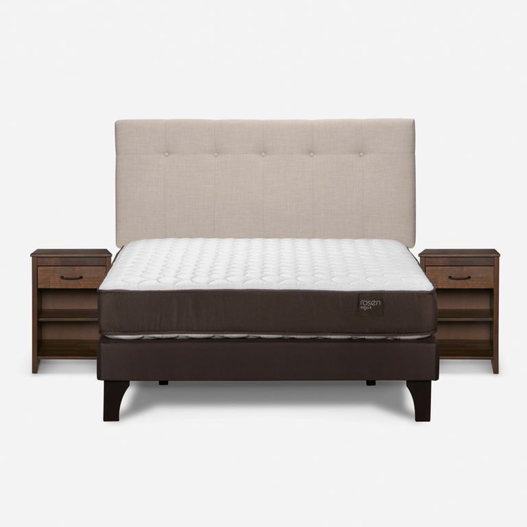 Cama Europea New Ergo T 2 Plazas x 2.00 mt Base Normal + Respaldo + 2 Veladores