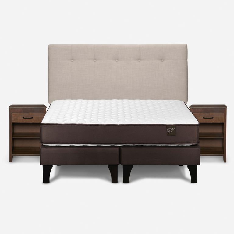 Cama Europea New Ergo T 2 Plazas x 2.00 mt Base Dividida + Respaldo + 2 Veladores