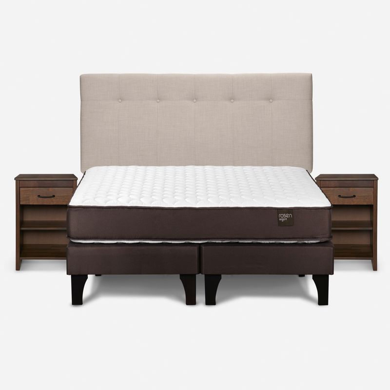 ROSEN - Cama Europea Ergo T 2 Plazas + Respaldo + 2 Veladores Rosen