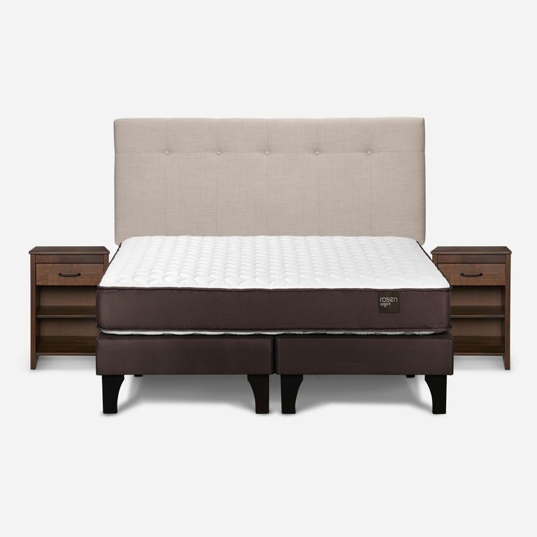 Cama Europea New Ergo T King x 2.00 mt Base Dividida + Respaldo + 2 Veladores