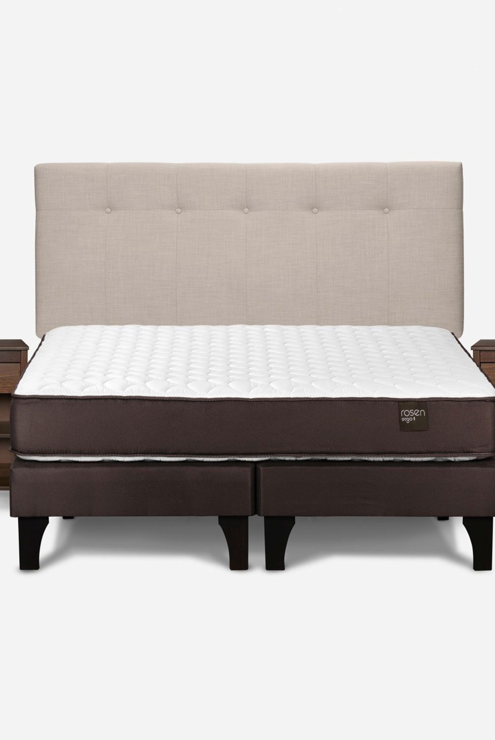 ROSEN - Cama Europea Ergo T King + Respaldo + 2 Veladores Rosen