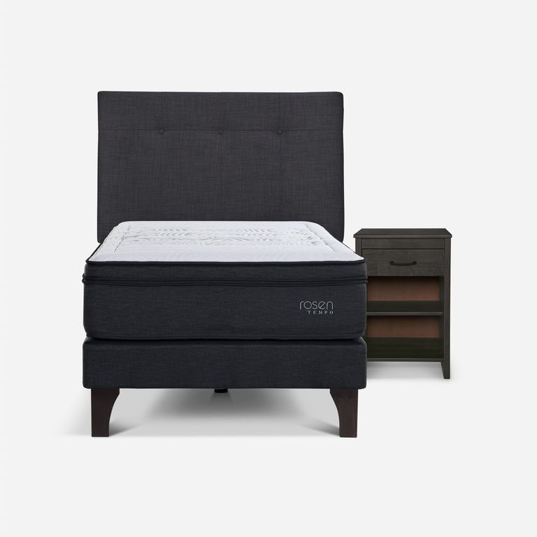 Cama Europea Tempo 1.5 Plazas x 2.00mt + Respaldo + 1 Velador