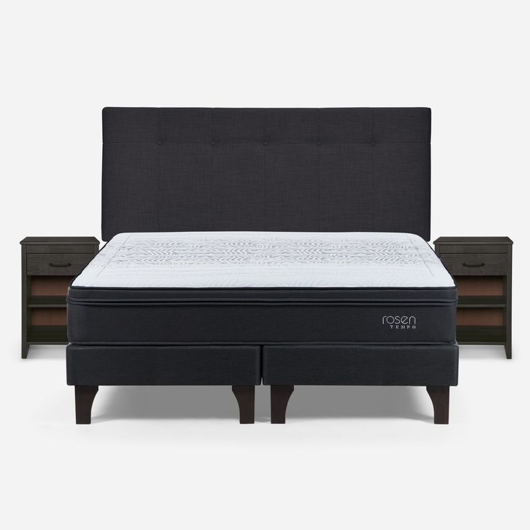 Cama Europea Tempo King x 2.00mt Base Dividida + Respaldo + 2 Veladores