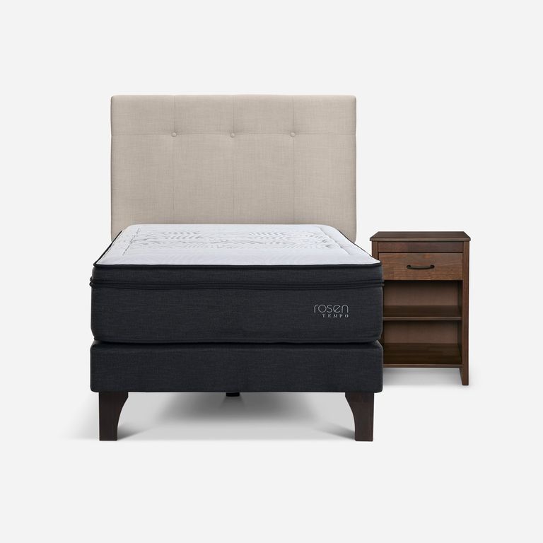 Cama Europea Tempo 1.5 Plazas x 2.00mt + Respaldo + 1 Velador