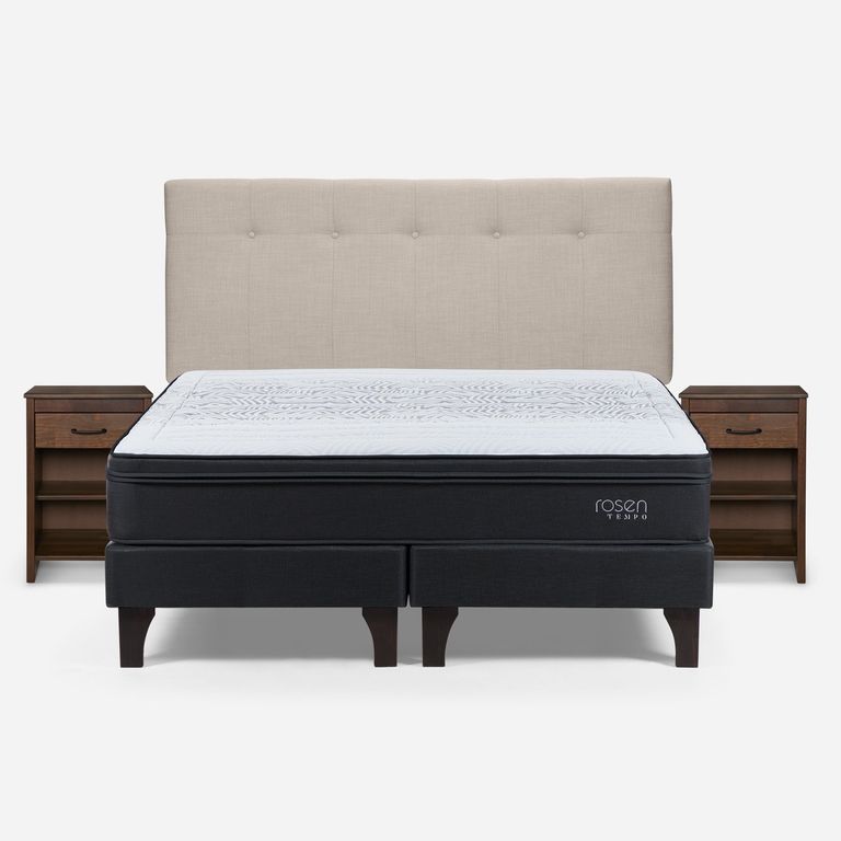 Cama Europea Tempo King x 2.00mt Base Dividida + Respaldo + 2 Veladores