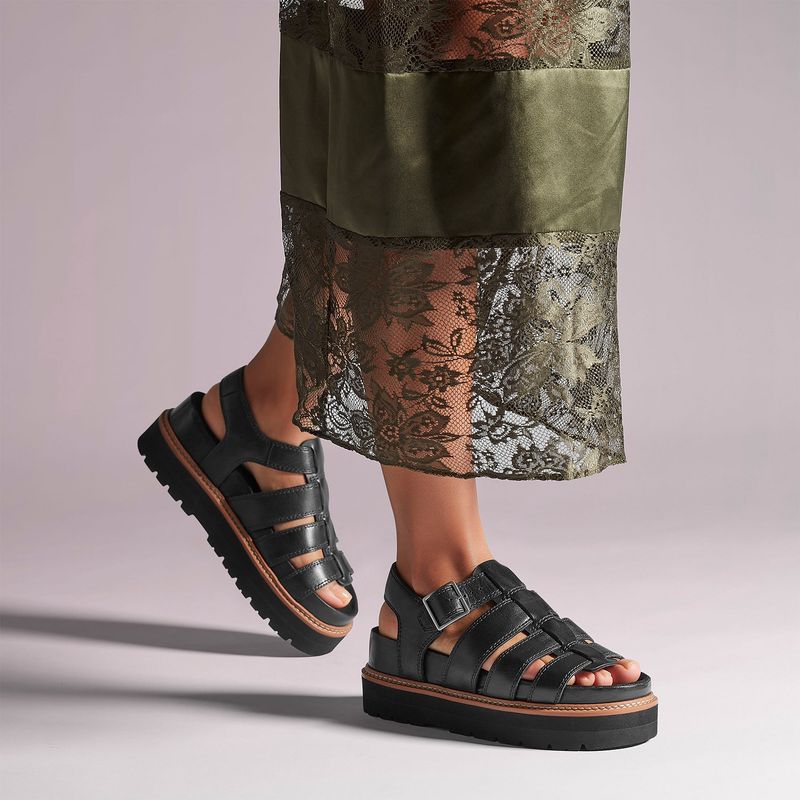 CLARKS - Sandalia Mujer Cuero Negro Clarks
