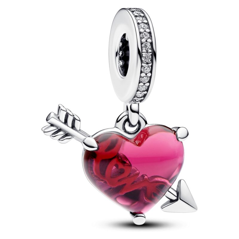 PANDORA - Charm Colgante De Cristal De Murano Corazón Rojo Y Flecha Mujer Pandora