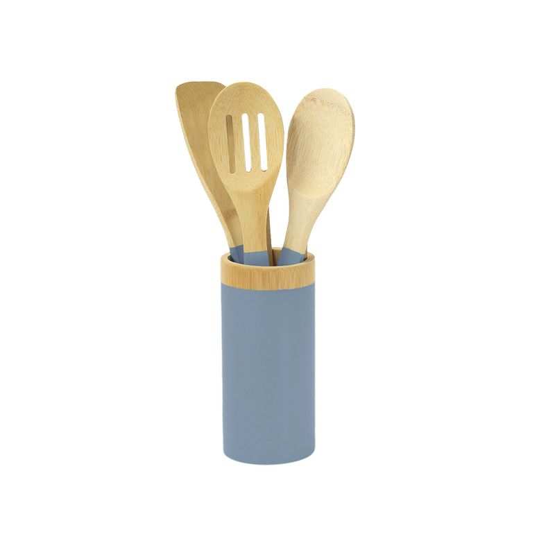 ILKO - Set 3 Utensilio Bambú con Base Azul Ilko