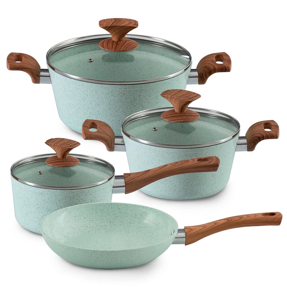 ILKO - Batería De Cocina Ceramica 7 Piezas Granito Menta Ilko