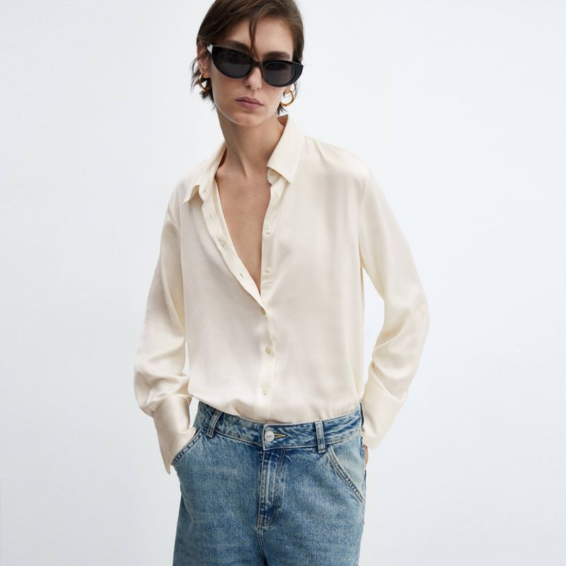 MANGO - Blusa Fluida Satinada Mujer Mango
