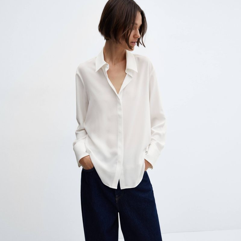 MANGO - Blusa Fluida Botones Mujer Mango