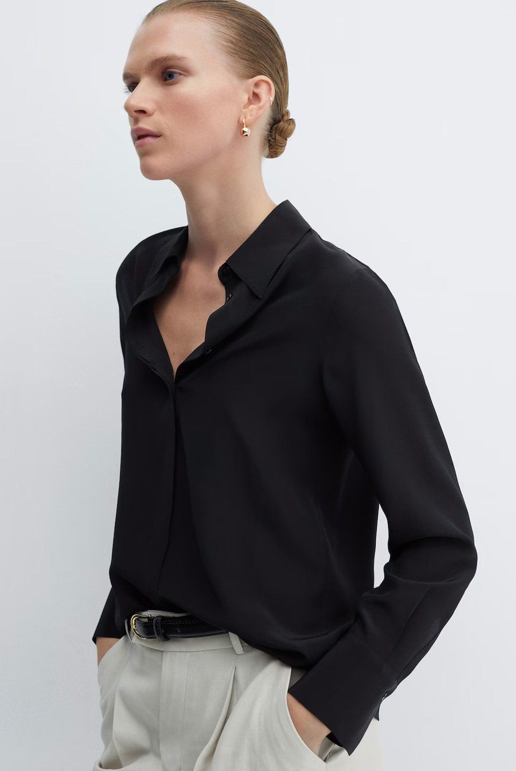 MANGO - Blusa Fluida Botones Mujer Mango