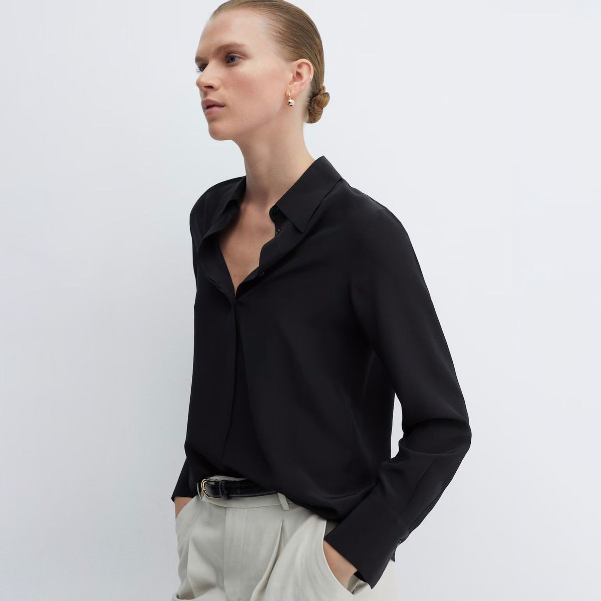 MANGO - Blusa Fluida Botones Mujer Mango