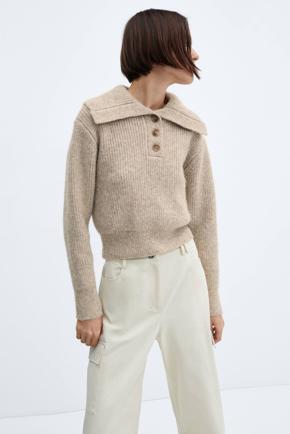MANGO - Sweater Punto Cuello Solapa Mujer Mango