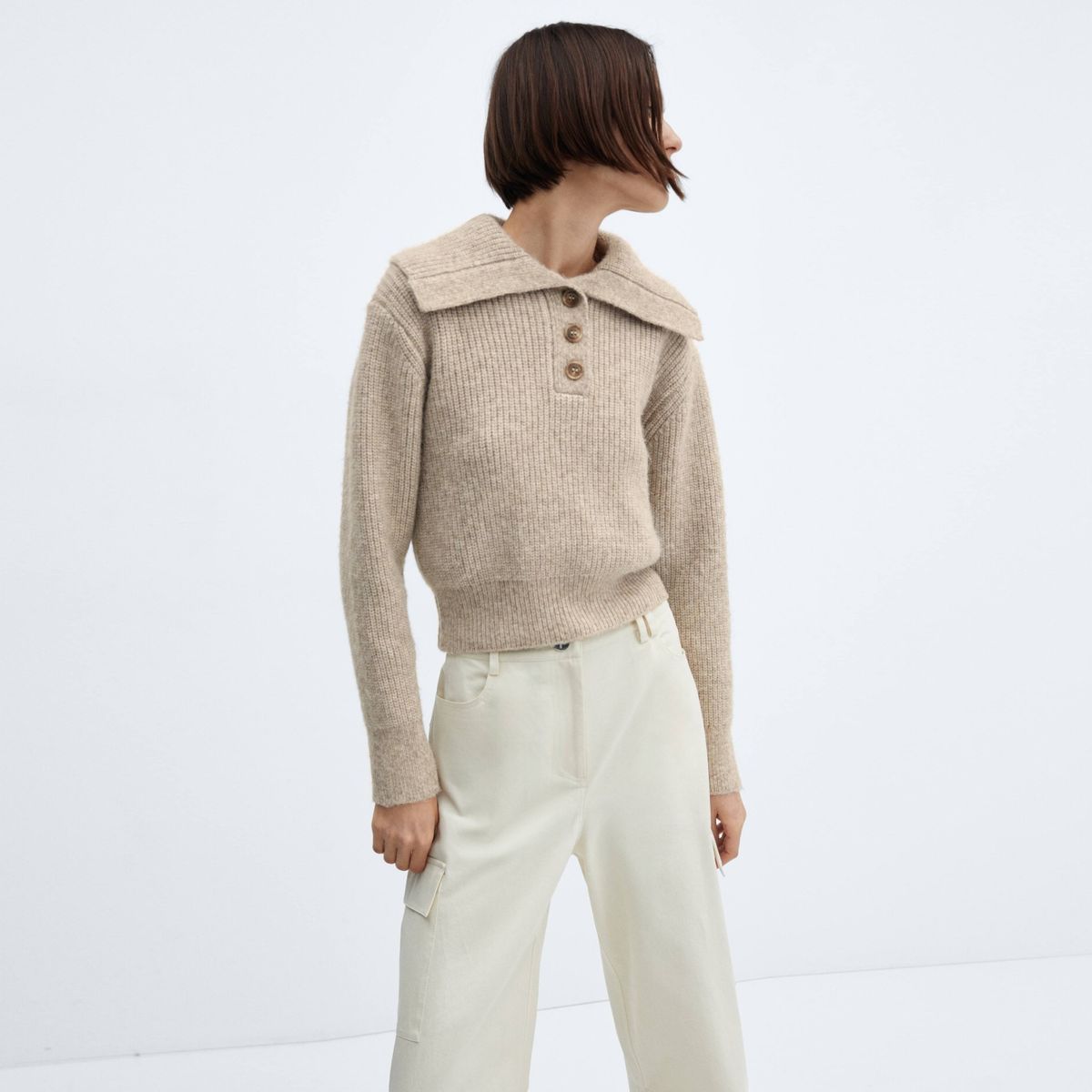 MANGO - Sweater Punto Cuello Solapa Mujer Mango