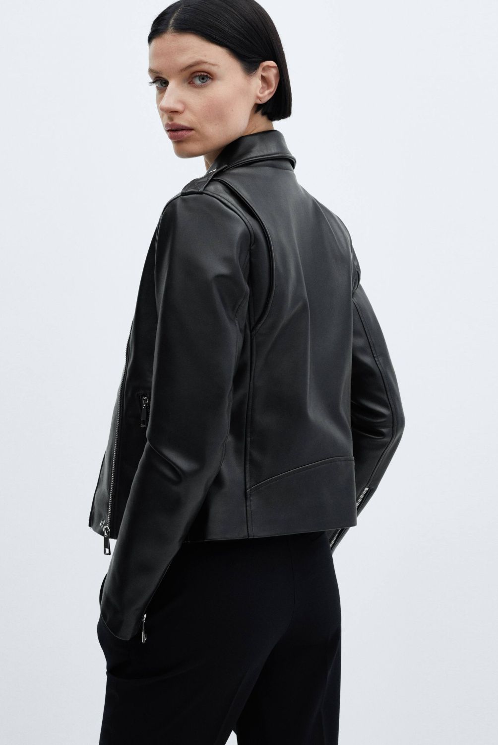 MANGO - Cazadora Biker Eco Cuero Mujer Cierre Asimétrico Mango
