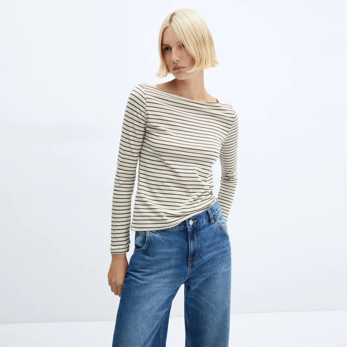 MANGO - Polera Cuello Barco Algodón Mujer Mango