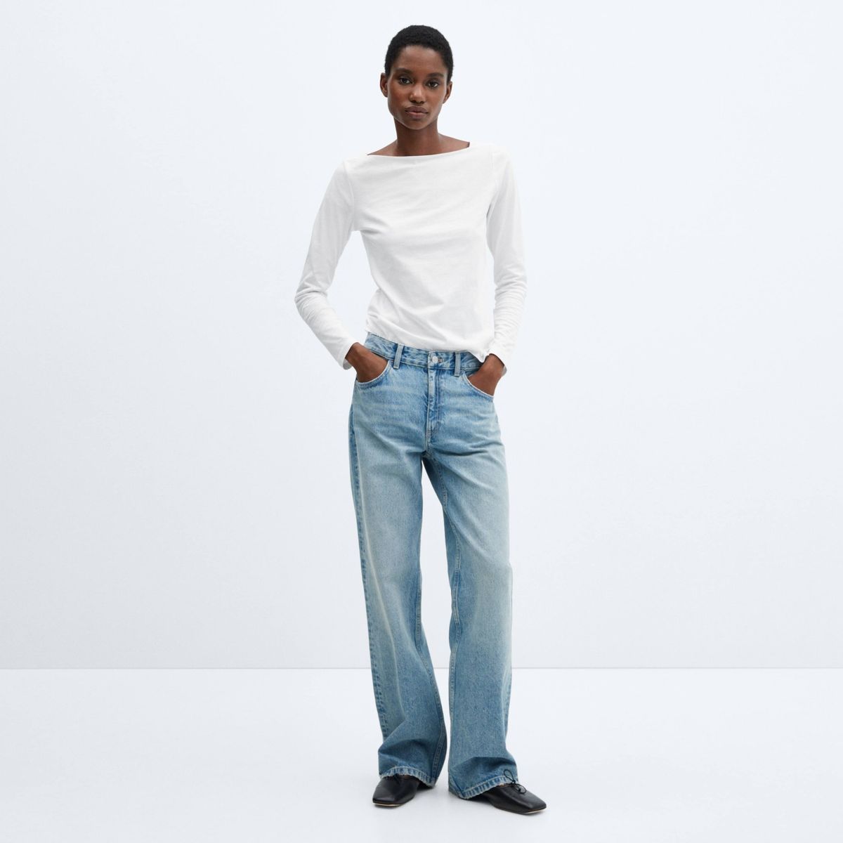 MANGO - Polera Cuello Barco Algodón Mujer Mango