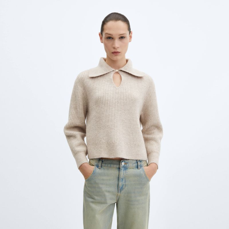 MANGO - Sweater Punto Cuello Solapa Mujer Mango