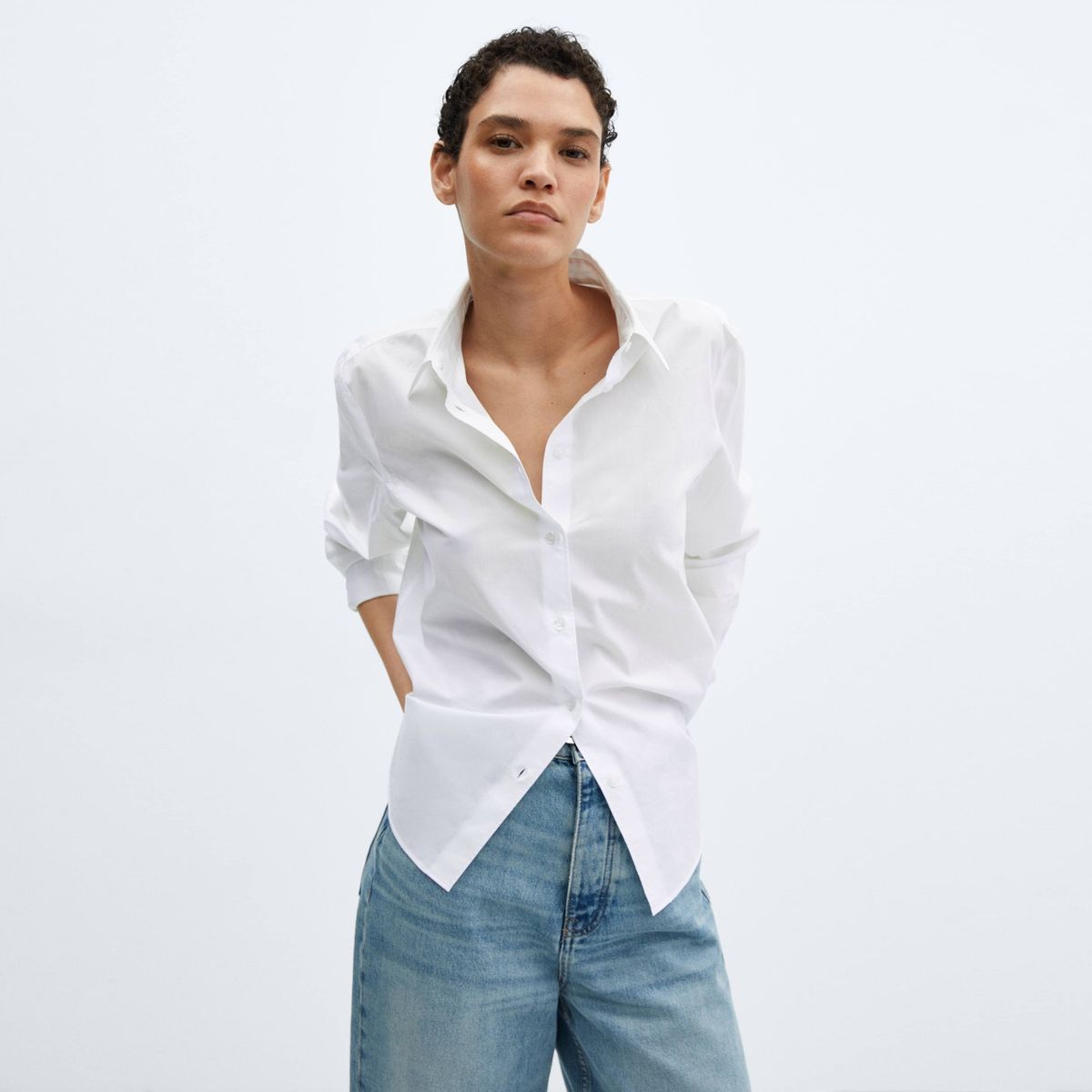 MANGO - Blusa Oversize Mezcla Algodón Lyocell Mujer Mango