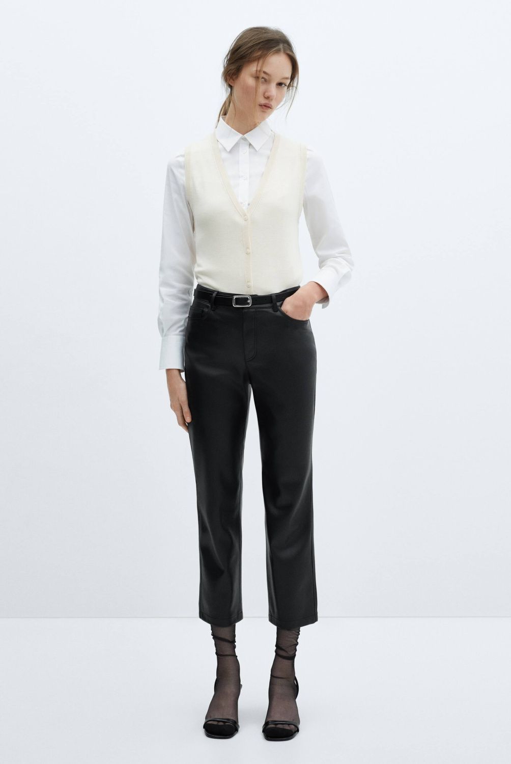 MANGO - Pantalón Recto Efecto Piel Mujer Mango