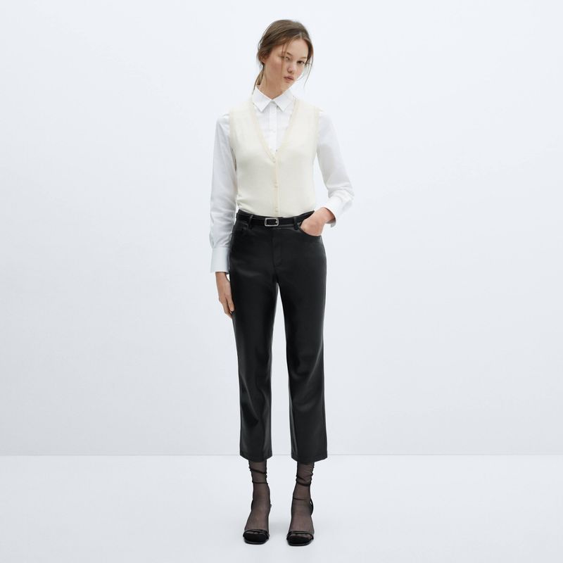 MANGO - Pantalón Recto Efecto Piel Mujer Mango