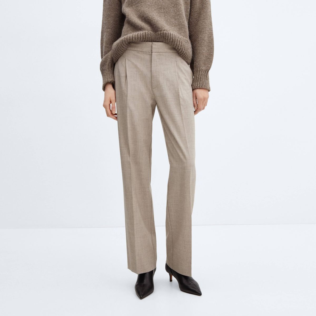 MANGO - Pantalón Jaspeado Recto Mujer Mango