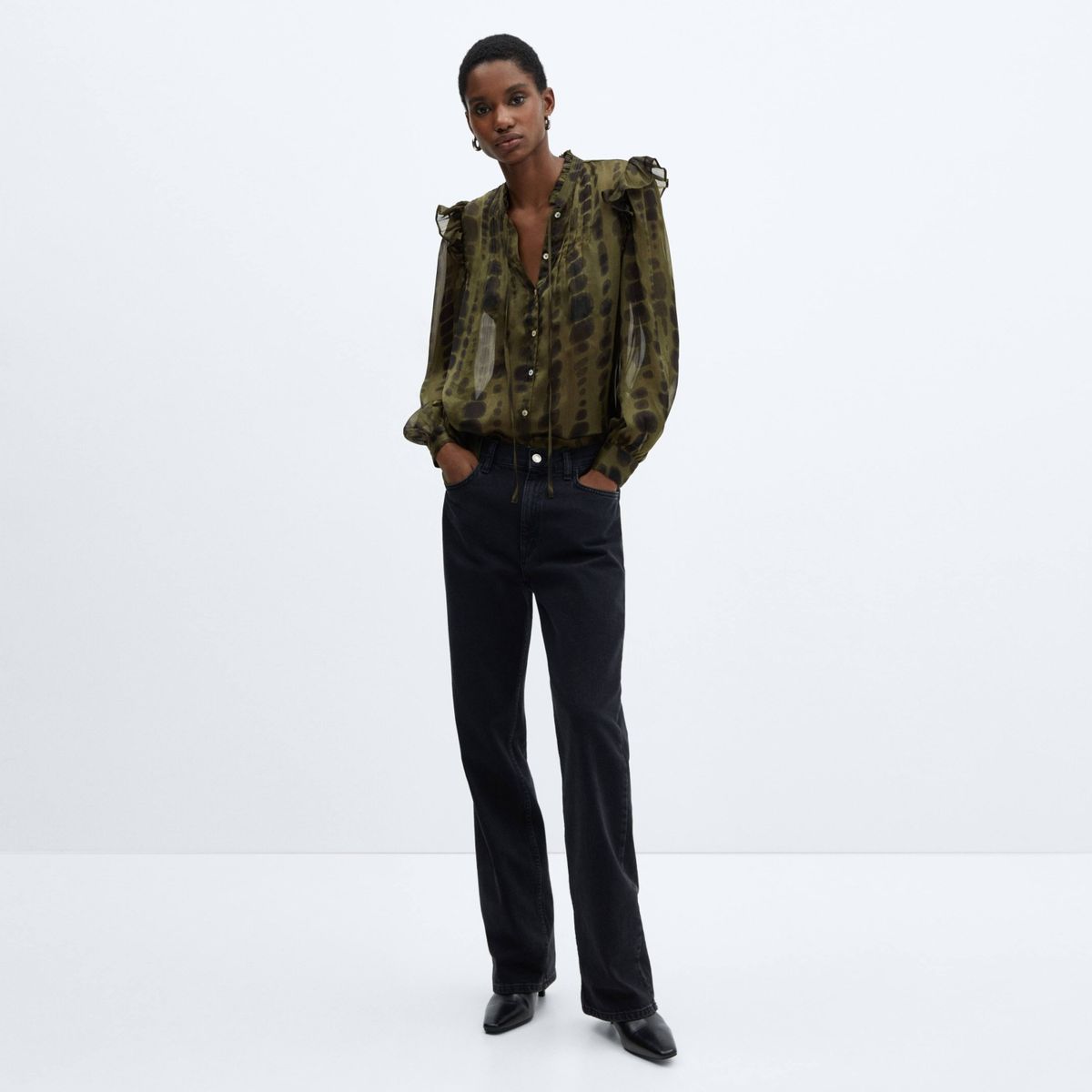 MANGO - Blusa Satinada Estampada Mujer Mango