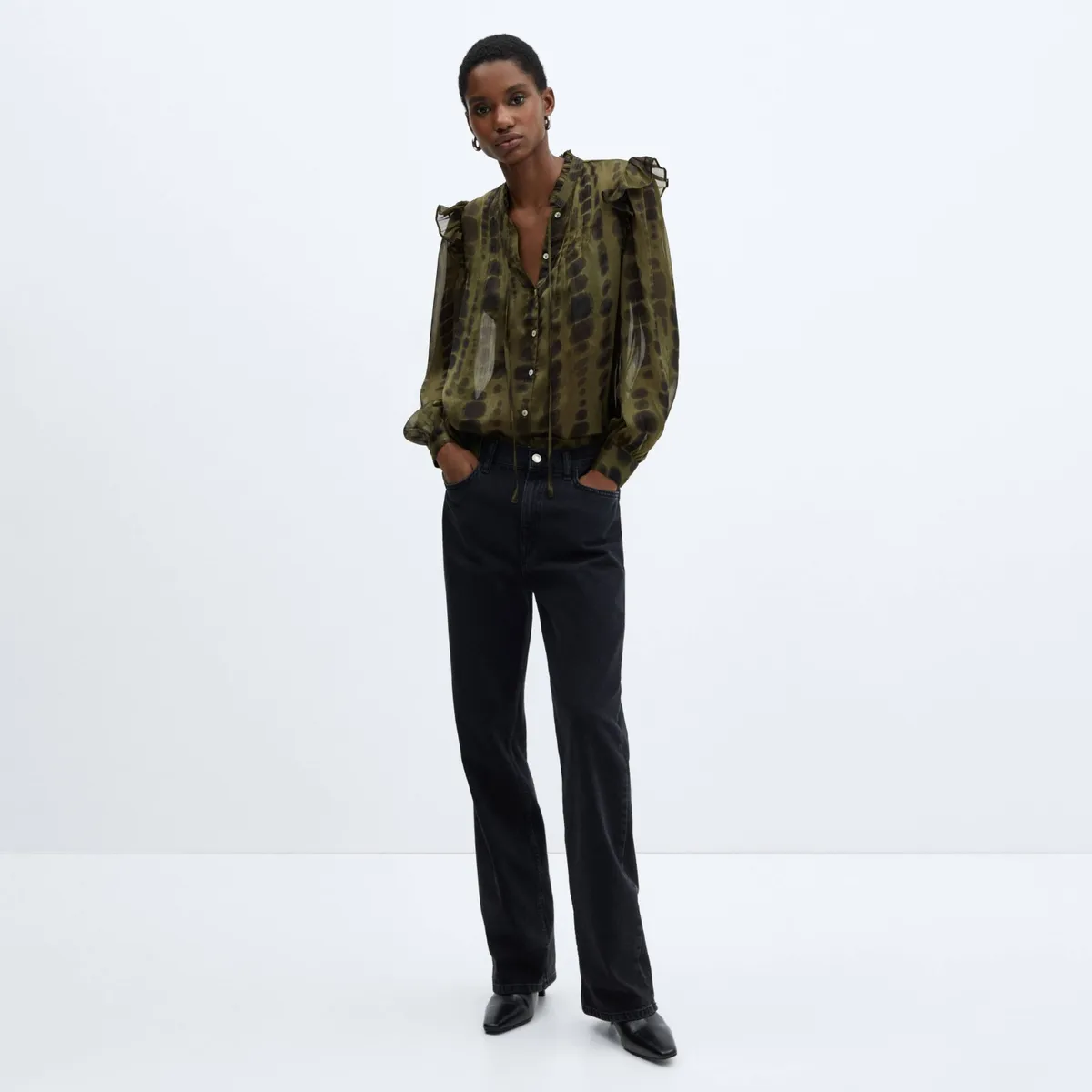 MANGO - Blusa Satinada Estampada Mujer Mango