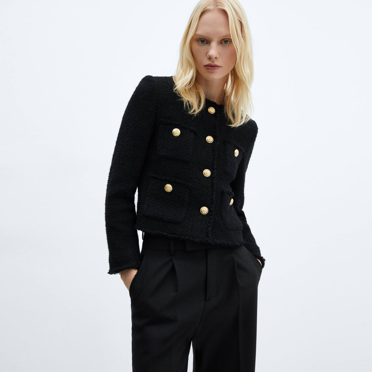 MANGO - Chaqueta Tweed Bolsillos Mujer Mango