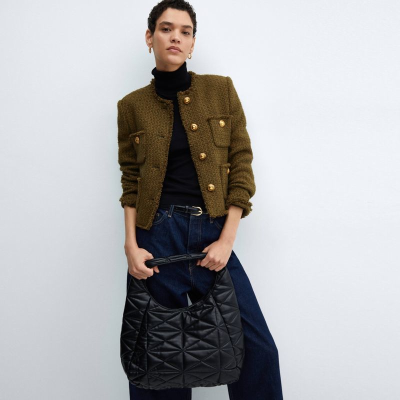 MANGO - Chaqueta Tweed Bolsillos Mujer Mango