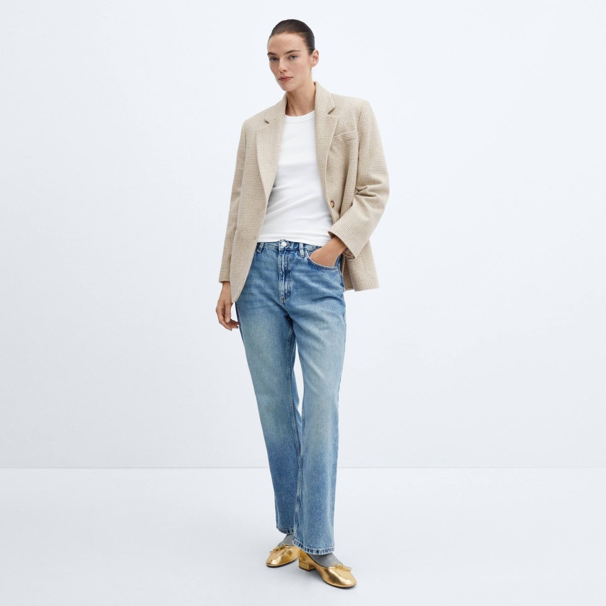 MANGO - Blazer Lana Pata De Gallo Mujer Mango