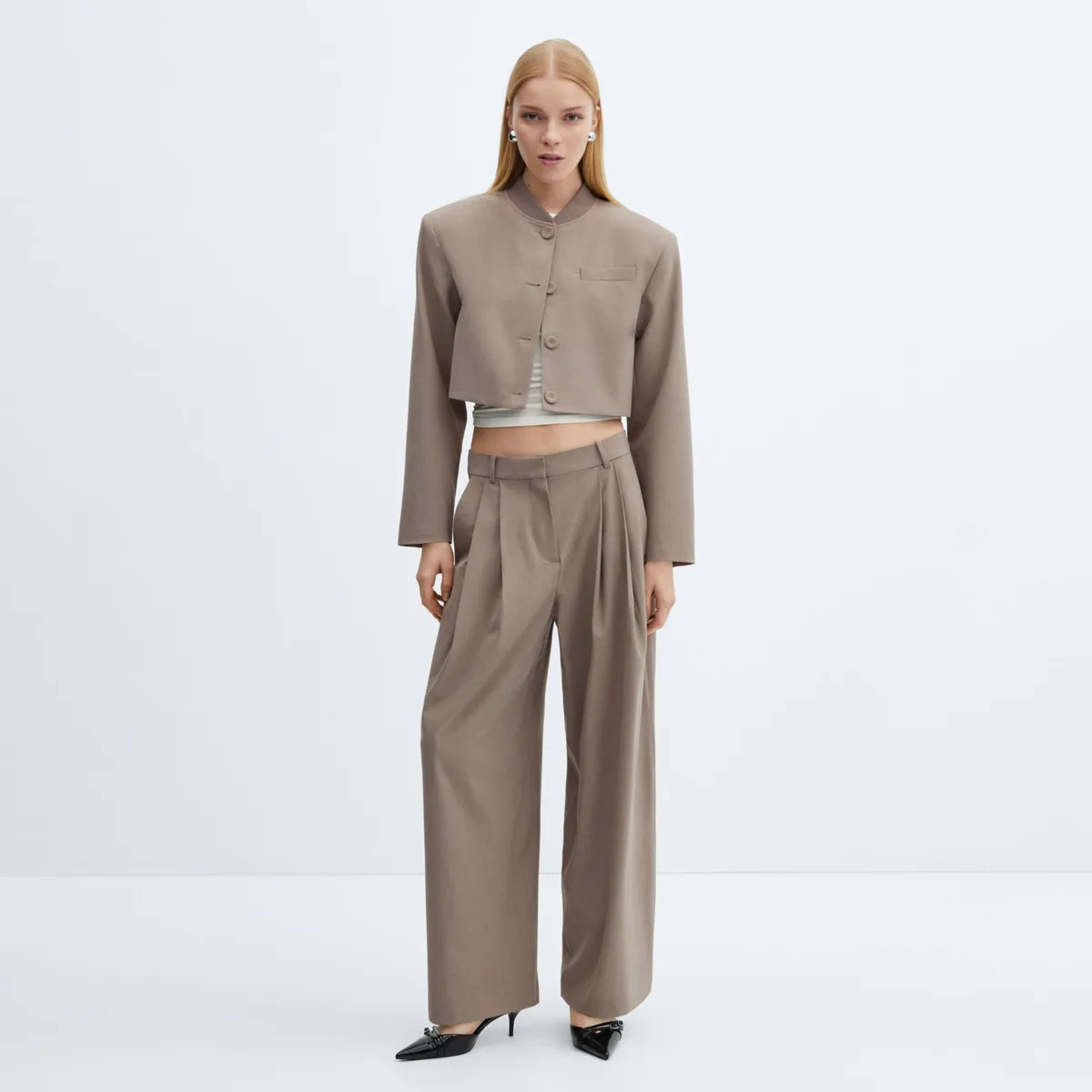 MANGO - Chaqueta Crop Botones Mujer Mango