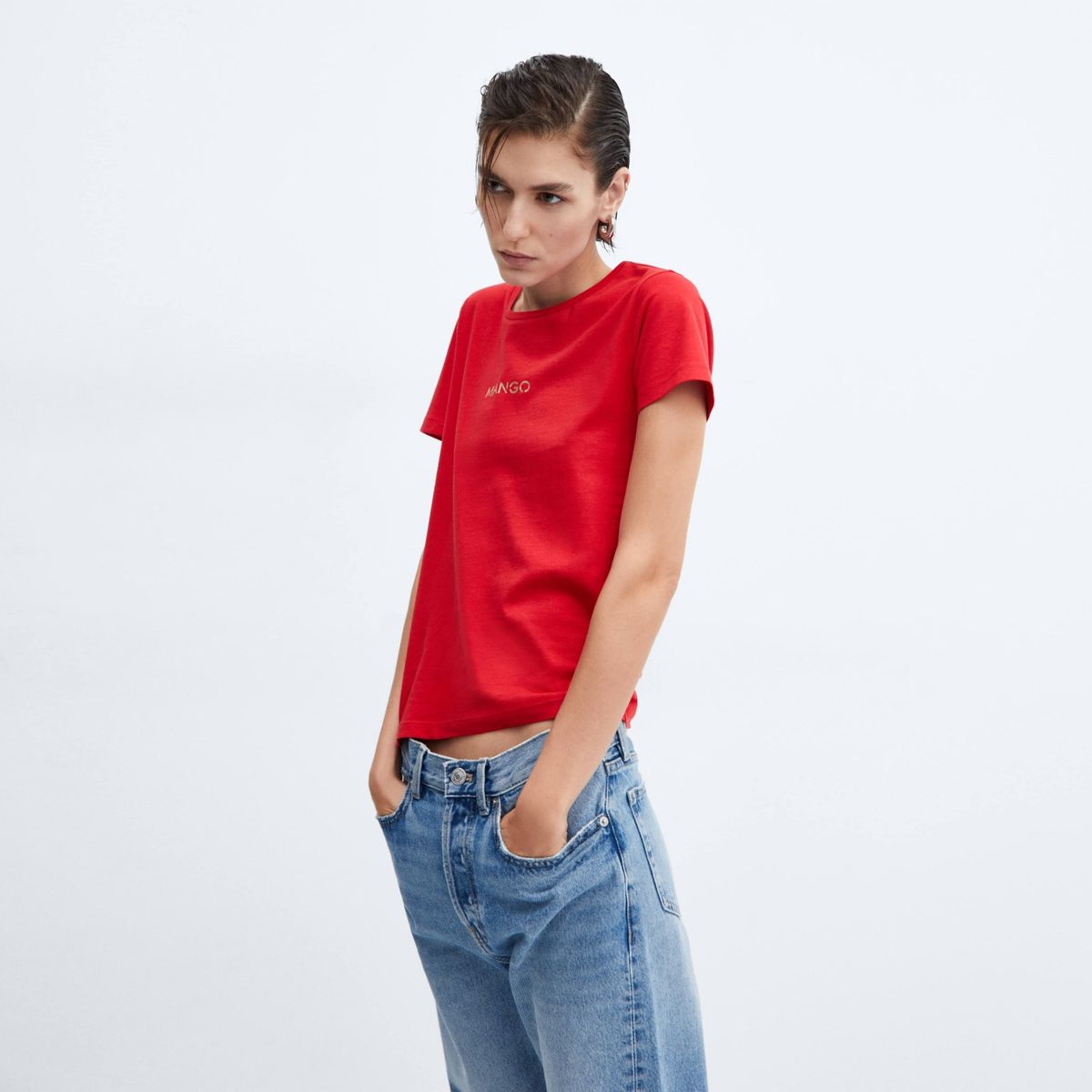 MANGO - Polera Algodón Logo Mujer Mango