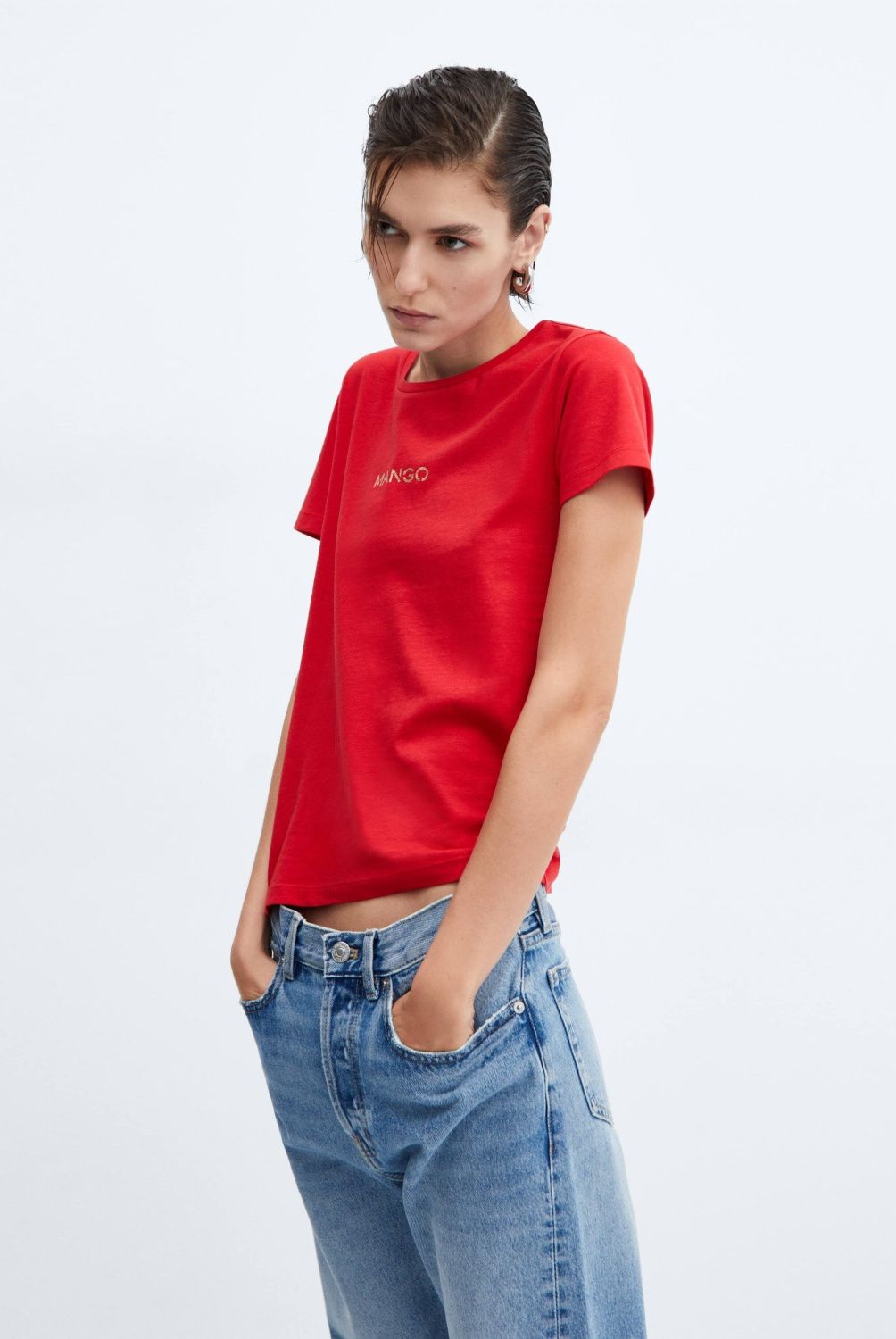 MANGO - Polera Algodón Logo Mujer Mango