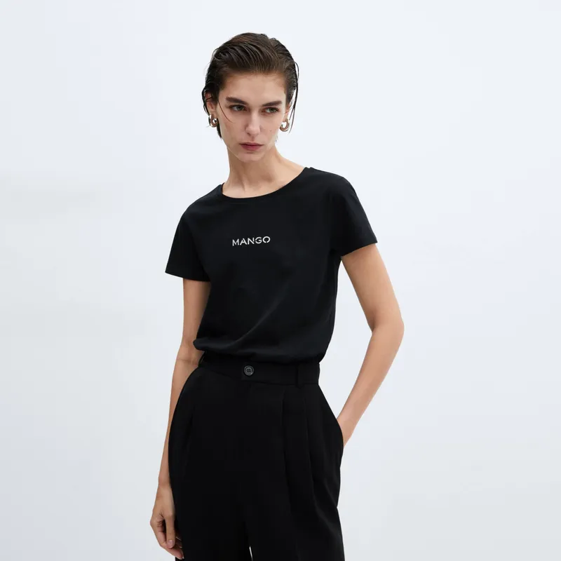 MANGO - Polera Algodón Logo Mujer Mango