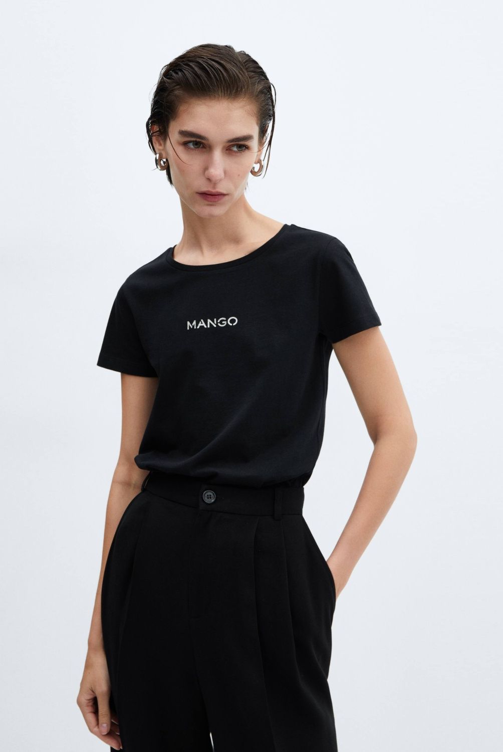 MANGO - Polera Algodón Logo Mujer Mango