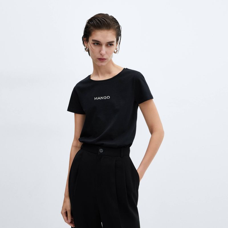 MANGO - Polera Algodón Logo Mujer Mango