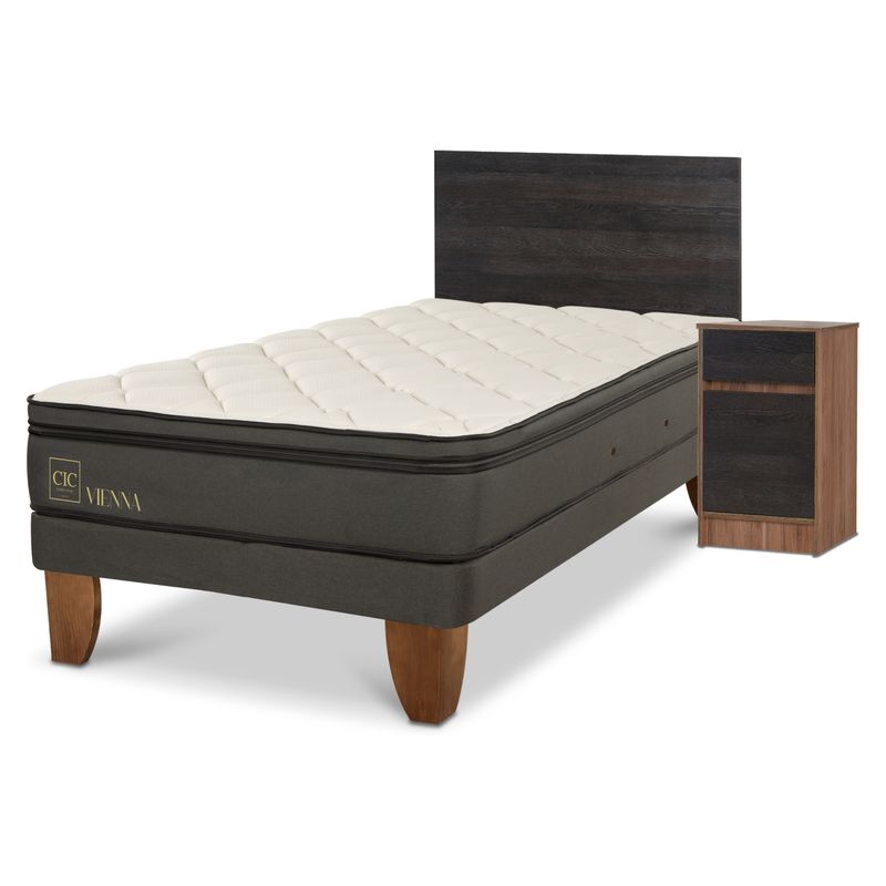 CIC - Cama Europea 1.5 Plazas Vienna Cic + Respaldo + 1 Velador