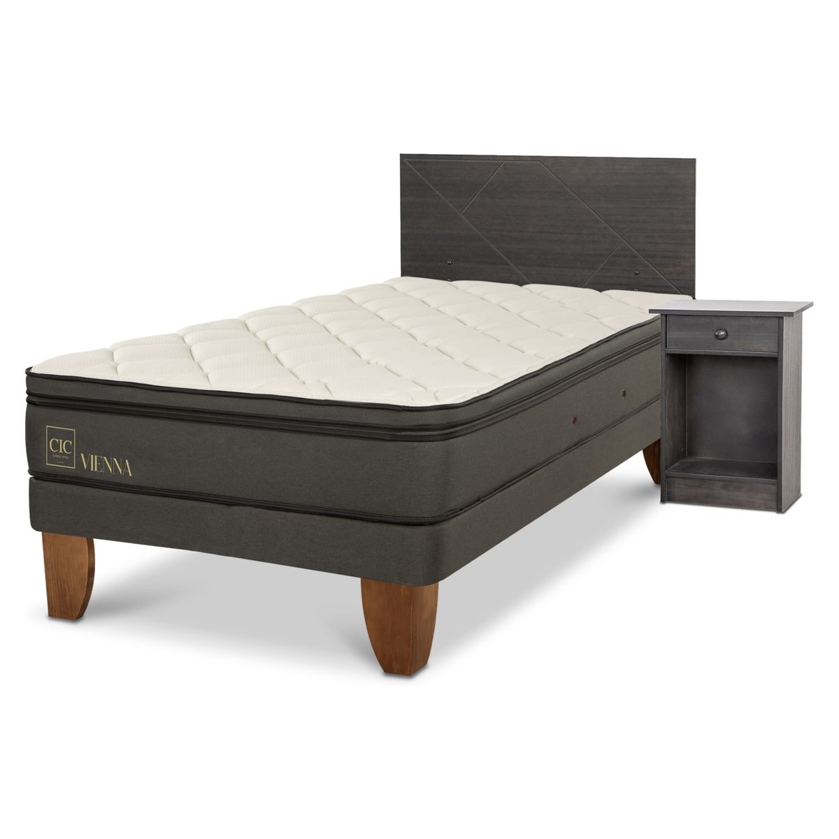 CIC - Cama Europea 1.5 Plazas Vienna Cic + Respaldo + 1 Velador