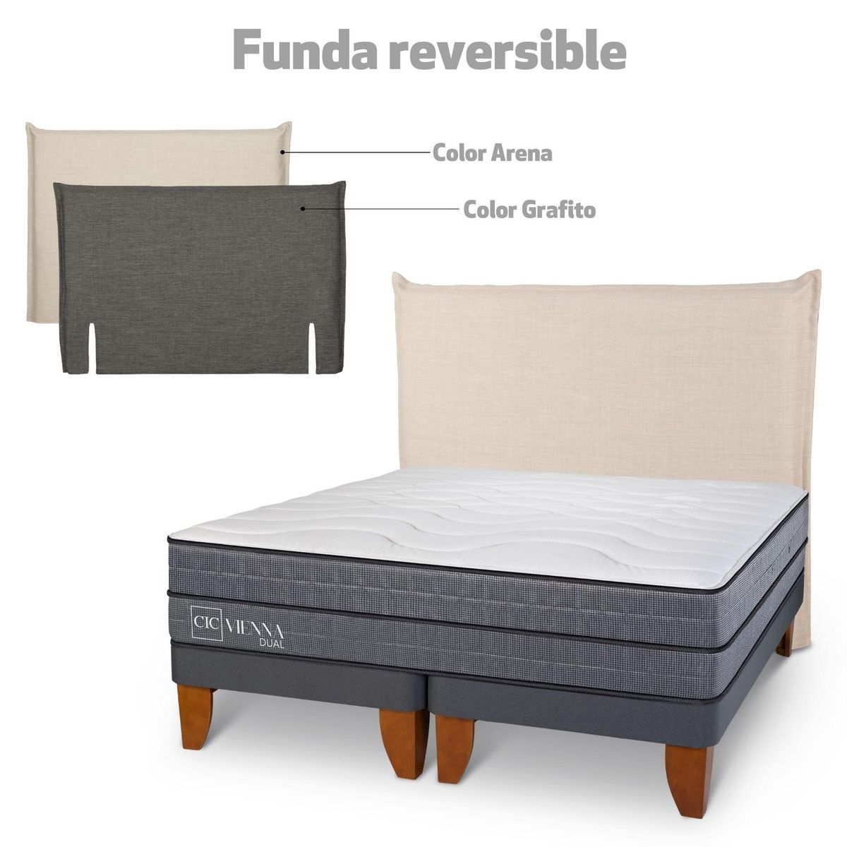 CIC - Cama Europea Vienna Dual  2 Plazas x 2.00mt Base Dividida + Respaldo Cic