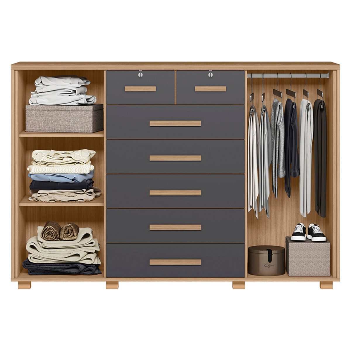 VEKKAHOME - Cómoda Fontana 2 Puertas+7 Cajones Vekkahome